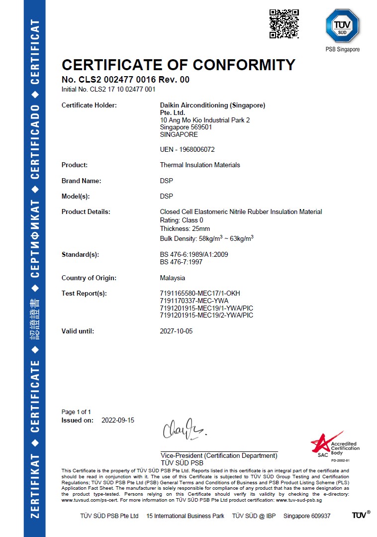 TUV Thermal Insulation certificate
