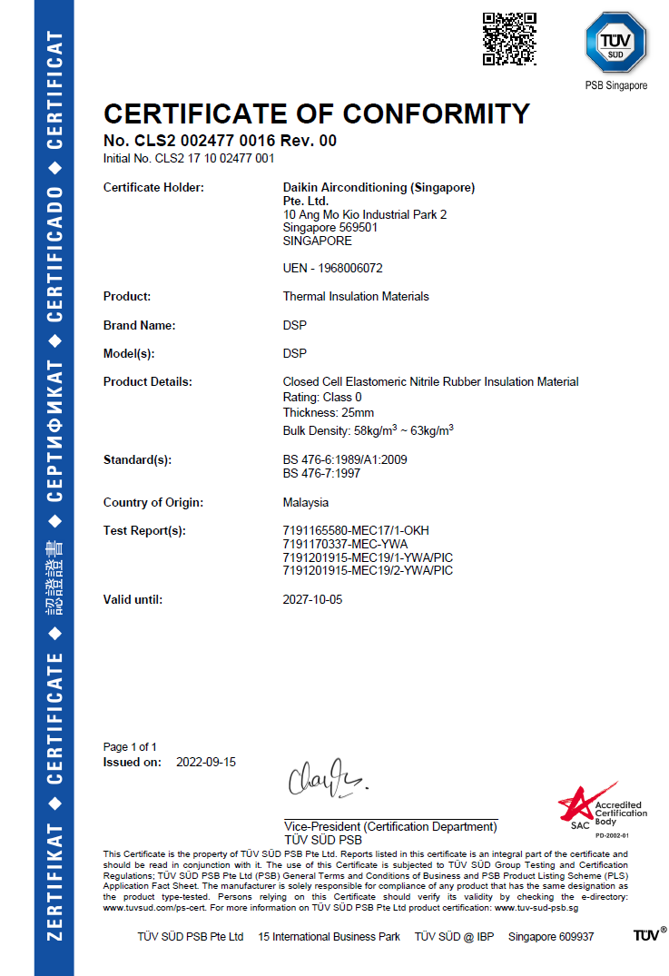 TUV Insulation certificate